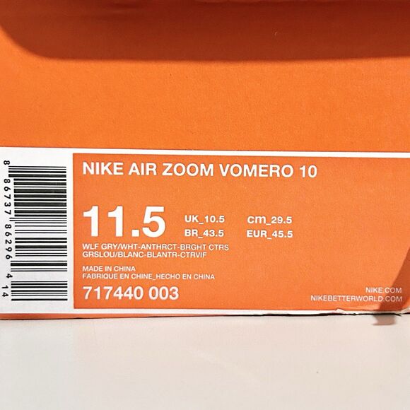 Nike Air Zoom Vomero 10 “Anthracite Citrus” Men\'s Size 11.5 Running Shoes